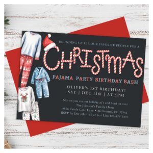 Winter Christmas Birthday Pajama Party Invitation