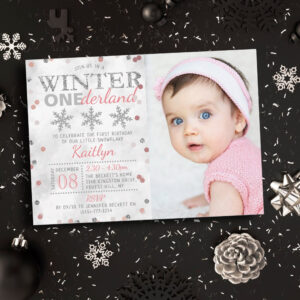Winter ONEderland 1st Birthday Photo Invitation
