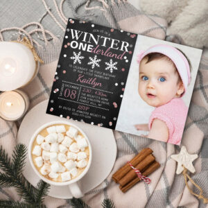 Winter ONEderland 1st Birthday Photo Real Foil Invitation