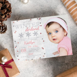 Winter ONEderland 1st Birthday Photo Real Foil Invitation