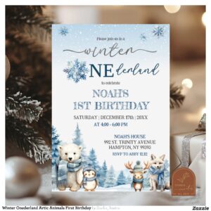 Winter Onederland Artic Animals First Birthday Invitation