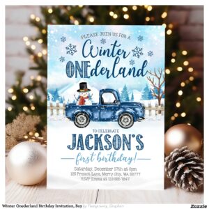 Winter Onederland Birthday Invitation, Boy Invitation