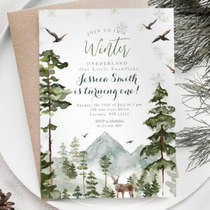 Winter onederland birthday party Woodland Forest Invitation
