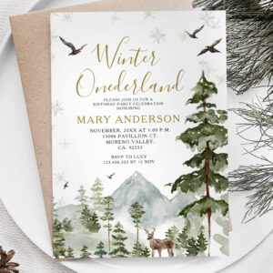 Winter onederland birthday party Woodland Forest Invitation