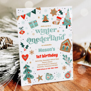 Winter ONEderland Blue Christmas Birthday Party Invitation