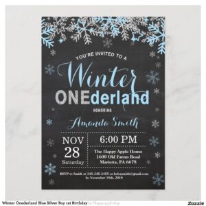Winter Onederland Blue Silver Boy 1st Birthday Invitation