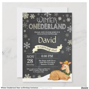 Winter Onederland Deer 1st Birthday Invitation