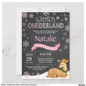 Winter Onederland Deer 1st Birthday Invitation