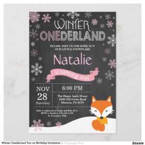 Winter Onederland Fox 1st Birthday Invitation