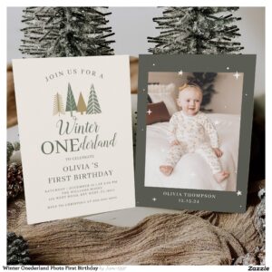 Winter Onederland Photo First Birthday Invitation