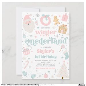 Winter ONEderland Pink Christmas Birthday Party Invitation