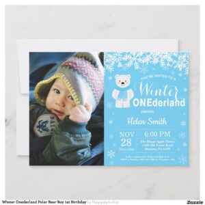 Winter Onederland Polar Bear Boy 1st Birthday Invitation