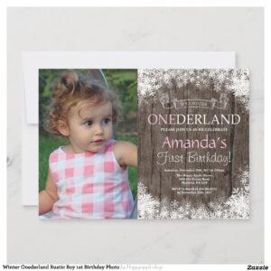 Winter Onederland Rustic Boy 1st Birthday Photo Invitation