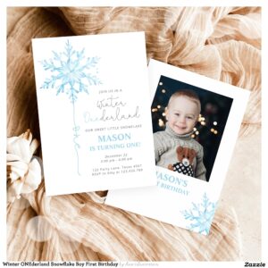 Winter ONEderland Snowflake Boy First Birthday Invitation
