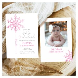 Winter ONEderland Snowflake Girl First Birthday Invitation