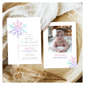 Winter ONEderland Snowflake Girl First Birthday Invitation