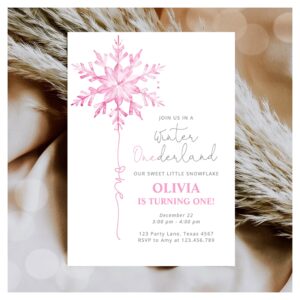 Winter ONEderland Snowflake Girl First Birthday Invitation