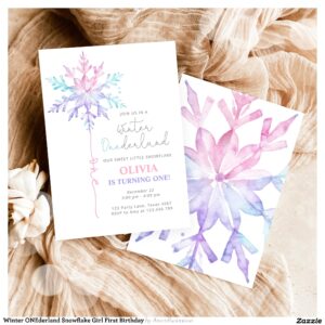 Winter ONEderland Snowflake Girl First Birthday Invitation