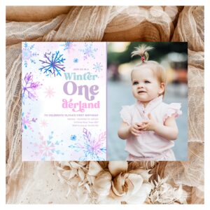 Winter Onederland Snowflakes Girl First Birthday Invitation