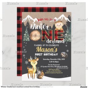 Winter Onederland woodland animal first birthday Invitation