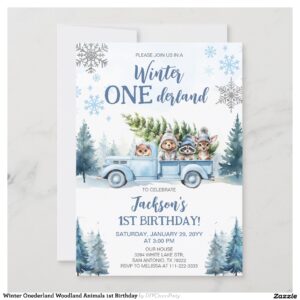 Winter Onederland Woodland Animals 1st Birthday Invitation