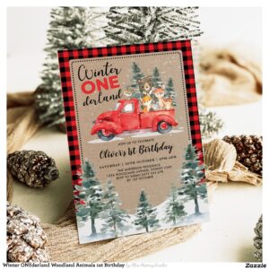 Winter ONEderland Woodland Animals 1st Birthday Invitation
