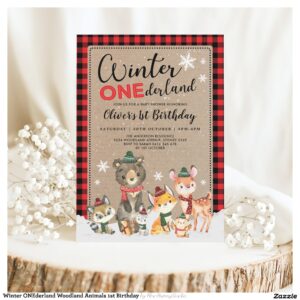Winter ONEderland Woodland Animals 1st Birthday Invitation