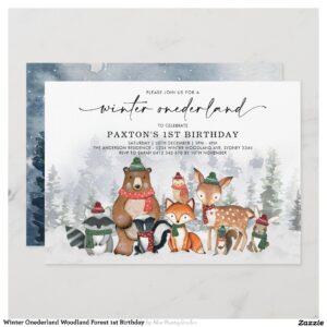 Winter Onederland Woodland Forest 1st Birthday Invitation