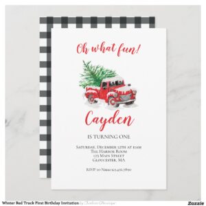 Winter Red Truck First Birthday Invitation
