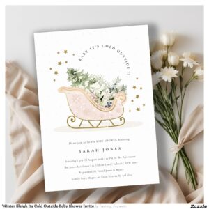 Winter Sleigh Its Cold Outside Baby Shower Invite