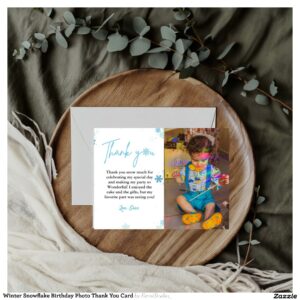 Winter Snowflake Birthday Photo Thank You Card