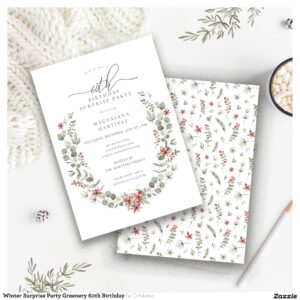 Winter Surprise Party Greenery 60th Birthday Invitation