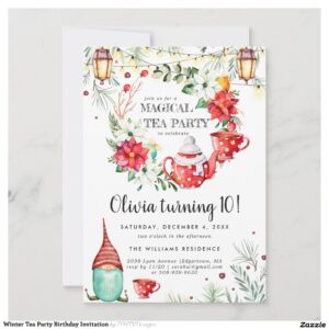 Winter Tea Party Birthday Invitation