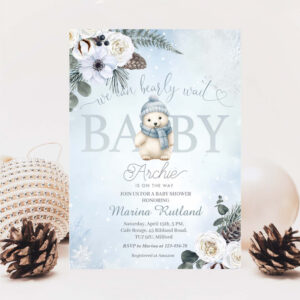 Winter Teddy Bear Boy Baby Shower Invitation