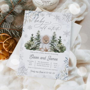 Winter Teddy Bear Gender Neutral Baby Shower Invitation