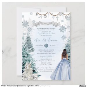 Winter Wonderland Quinceanera Light Blue Silver Invitation