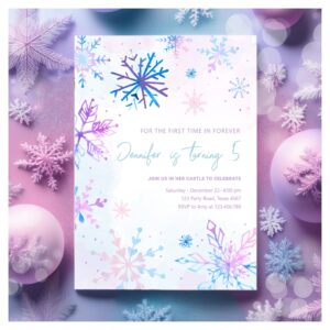 Winter Wonderland Snowflakes Girl Snow Birthday Invitation