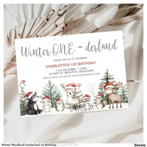 Winter Woodland Onederland 1st Birthday Invitation