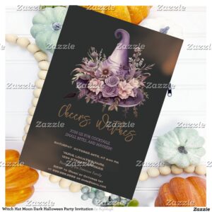 Witch Hat Moon Dark Halloween Party Invitation