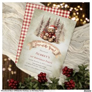 woodland_bear_onederful_holiday_1st_birthday_party_invitation-r_i6cx8r_2154 Woodland Bear ONEderful Holiday 1st Birthday Party Invitation