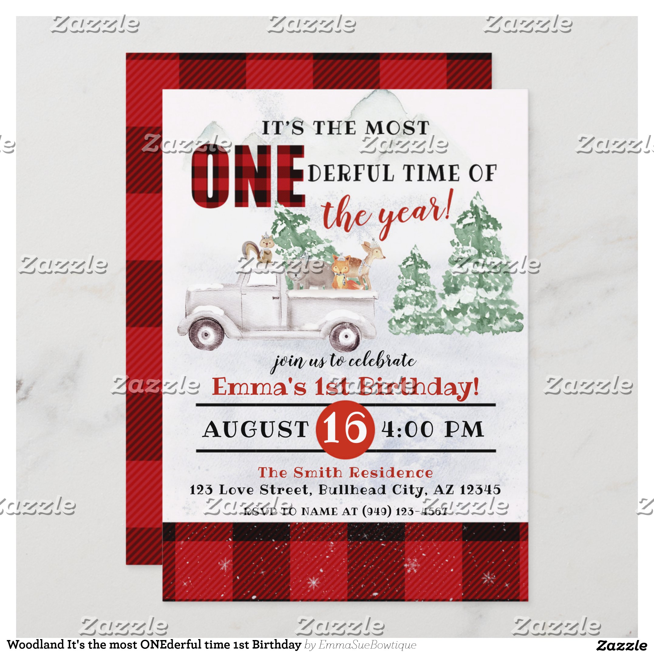 Woodland It's the most ONEderful time 1st Birthday Invitation