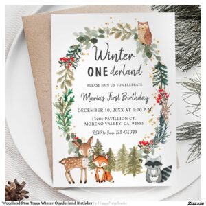 woodland_pine_trees_winter_onederland_birthday_invitation-r_i4ph7b_2154 Woodland Pine Trees Winter Onederland Birthday Invitation
