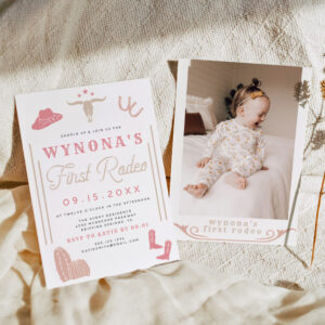 wynona_blush_first_rodeo_cowgirl_photo_birthday_invitation-r_d9lmo_2154 WYNONA Blush First Rodeo Cowgirl Photo Birthday Invitation