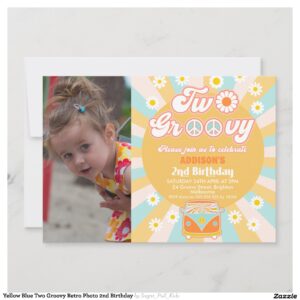 yellow_blue_two_groovy_retro_photo_2nd_birthday_invitation-r26d122e14ccf415b99992b896e127a93_tcvt0_2154 Yellow Blue Two Groovy Retro Photo 2nd Birthday Invitation