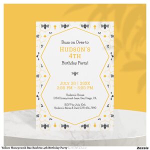 yellow_honeycomb_bee_beehive_4th_birthday_party_invitation-r_zj627d_2154 Yellow Honeycomb Bee Beehive 4th Birthday Party Invitation