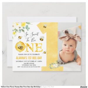 yellow_one_floral_honey_bee_first_bee_day_birthday_invitation-r22447ede2e47400cb076b4842a40f31e_tcvt0_2154 Yellow One Floral Honey Bee First Bee-day Birthday Invitation