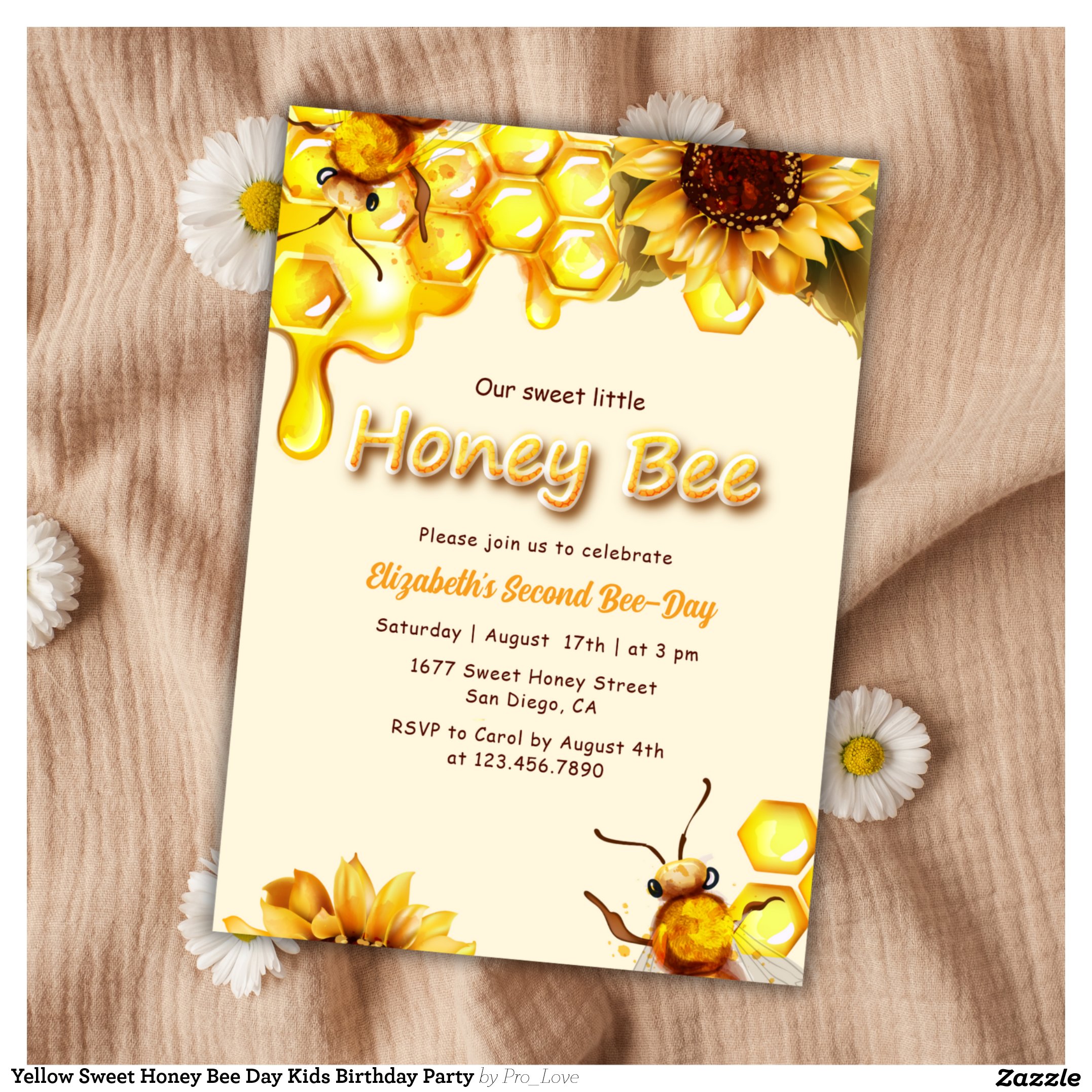 Yellow Sweet Honey Bee Day Kids Birthday Party Invitation