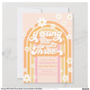 young_wild_and_three_boho_daisy_rainbow_birthday_invitation-rf8d395bc045a467fb5efadd9104ca60e_tcvt0_2154 Young Wild And Three Boho Daisy Rainbow Birthday Invitation