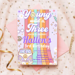 young_wild_three_groovy_rainbow_3rd_birthday_invitation-r_aw3rhp_2154 Young Wild & Three Groovy Rainbow 3rd Birthday Invitation